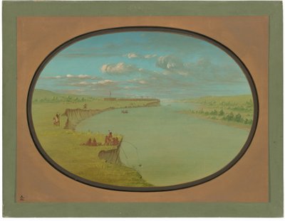 Wioska Mandan - odległy widok autorstwa George Catlin