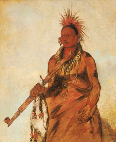 No-o-mún-nee, Spacery w deszczu, wojownik, 1832. autorstwa George Catlin