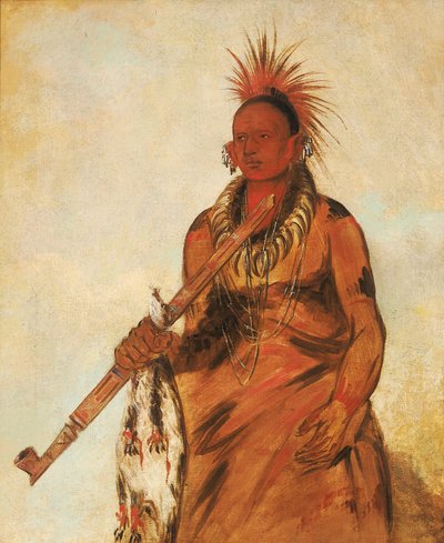 No-o-mún-nee, Chodzi w deszczu, wojownik autorstwa George Catlin