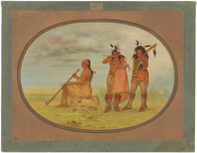 Stary wódz Menomonie z dwoma młodymi zalotnikami autorstwa George Catlin