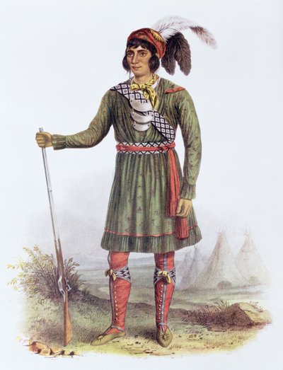 Osceola lub „Rising Sun”, lider Seminole, 1838, ilustracja z „The Indian Tribes of North America, Vol.2”, Thomasa L. McKenneya i Jamesa Halla, wyd. przez Johna Granta autorstwa George Catlin