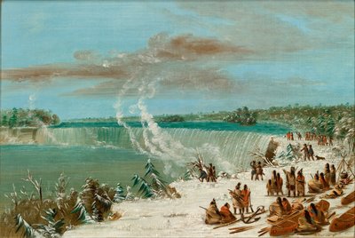 Portage wokół wodospadu Niagara w Table Rock, 18471848. autorstwa George Catlin