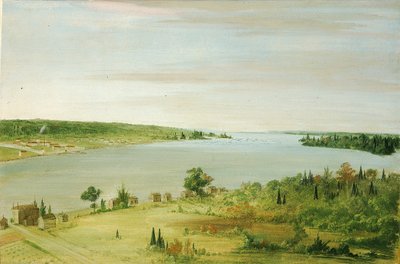 Sault Ste. Marie, z widocznym w oddali garnizonem Stanów Zjednoczonych autorstwa George Catlin