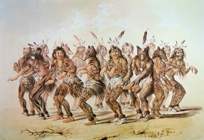 Sioux Bear Dance (kolor lito) autorstwa George Catlin