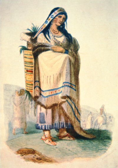 Mama Sioux z dzieckiem w kołysce (kolor lito) autorstwa George Catlin