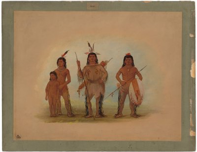 Wódz Spokane, dwóch wojowników i chłopiec autorstwa George Catlin