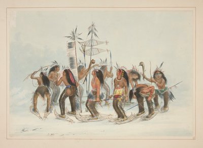 Taniec w rakietach śnieżnych, pl. 14 z portfolio Indian Ameryki Północnej autorstwa George Catlin