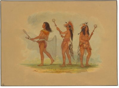 Trzech znanych piłkarzy - Choctaw, Sioux i Ojibbeway autorstwa George Catlin