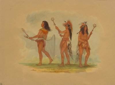 Trzej sławni piłkarze - Choctaw, Sioux i Ojibbeway, 1861. autorstwa George Catlin