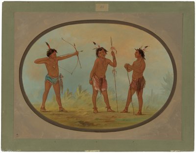 Trzej wojownicy szoszonów uzbrojeni do wojny autorstwa George Catlin