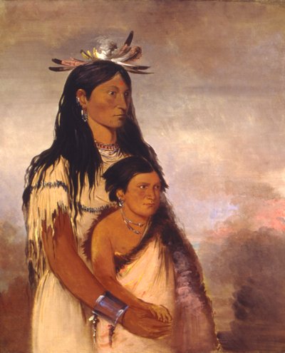 Thunk-aht-óh-ye, Gromowładny, Chłopiec i Wun-pan-to-mee, Biała Łasica, Dziewczyna, autorstwa George Catlin