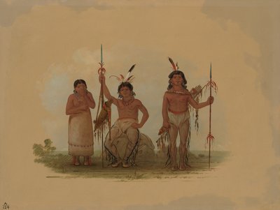 Dwaj wojownicy Arapaho i kobieta, 18611869. autorstwa George Catlin