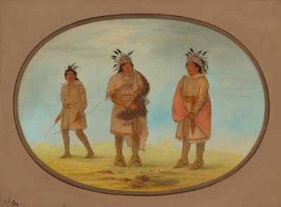 Dwóch wojowników Weeah i kobieta, 18611869. autorstwa George Catlin