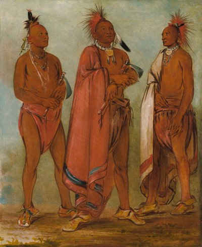 Wa-másh-ee-sheek, Ten, Który Zabiera; Wa-chésh-uk, Wojna; Mink-chésk, Trzej Wybitni Młodzieńcy autorstwa George Catlin