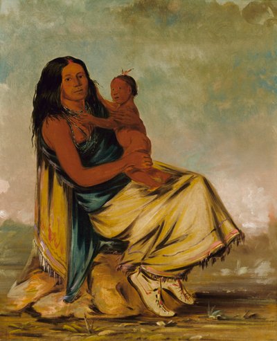 Wáh-chew-the, żona Clear-mónt i dziecko, 1834. autorstwa George Catlin