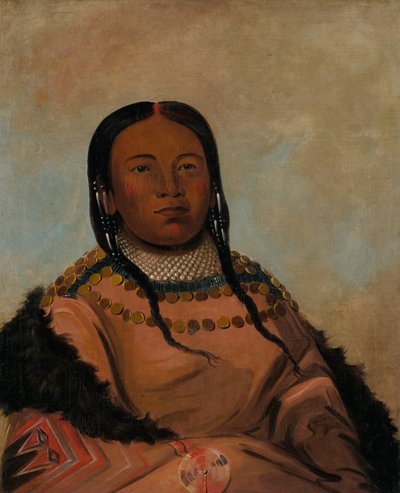Wi-lóoh-tah-eeh-tcháh-ta-máh-nee, Czerwona rzecz, która dotyka w marszu, córka Czarnej Skały, 1832. autorstwa George Catlin