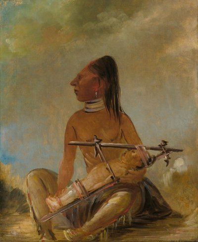 Kobieta i dziecko, pokazujące, jak głowy dzieci są spłaszczone autorstwa George Catlin