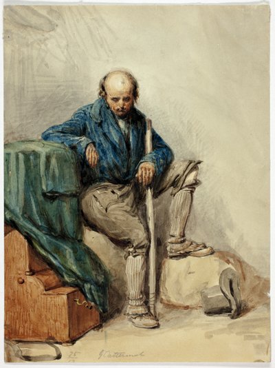 Łysy mężczyzna siedzący na przynależnościach (recto); Dama w żółtej sukni (verso) autorstwa George Cattermole