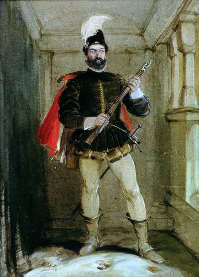 Hamilton z Bothwellhaugh ma zamiar zastrzelić Regenta Murraya w Linlithgow, 23 stycznia 1570 autorstwa George Cattermole