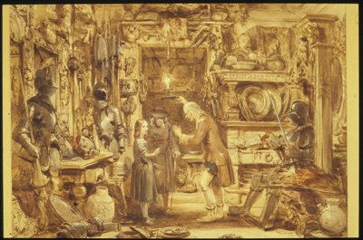 Stary sklep z osobliwościami Dom Little Nells Wnętrze starego sklepu z osobliwościami, 1840 (wc na papierze) autorstwa George Cattermole