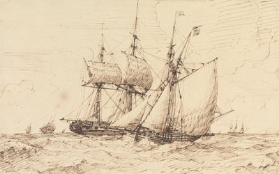 Lugger sygnalizujący przejeżdżającą fregatę autorstwa George Chambers