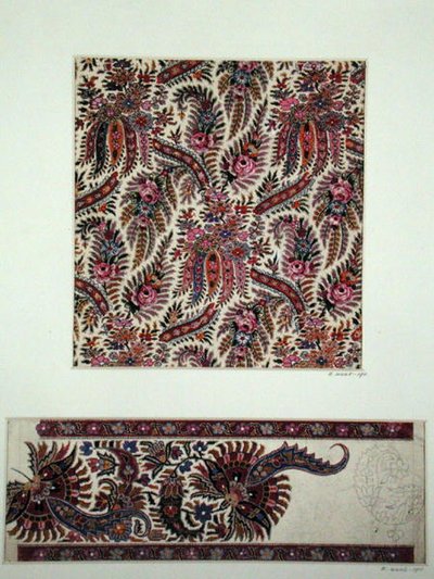 Wzory tkanin na szale Paisley, ok. 1871 (gwasz na papierze) autorstwa George Charles Haite