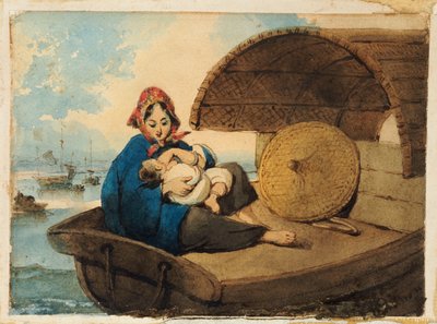 Tanka Kobieta z dzieckiem na łódce autorstwa George Chinnery
