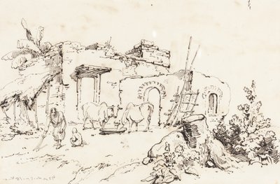 Scena wiejska w Indiach [verso] autorstwa George Chinnery