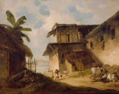 Scena w wiosce bengalskiej, 1819-1821 autorstwa George Chinnery