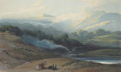 Bydło odpoczywające w górzystym krajobrazie, ca. 1808-12. autorstwa George Chinnery