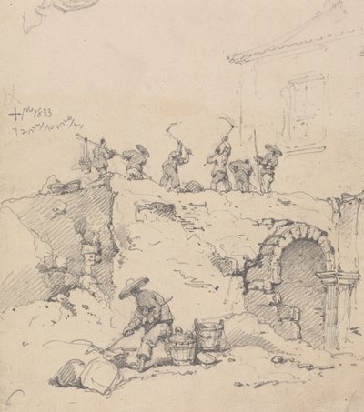 Pracownicy wyburzający budynek autorstwa George Chinnery