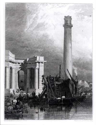 Wieża strzałowa i most Waterloo, grawerowane przez G. Cooke autorstwa George Clarkson (after) Stanfield