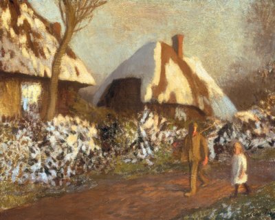 Domki w mroźny wieczór autorstwa George Clausen