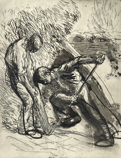 Propping the Rick, ok. 1900 (ołówek, długopis i atrament na papierze) autorstwa George Clausen
