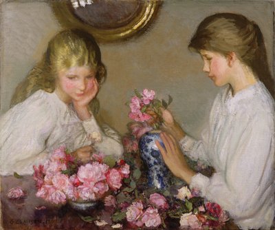 Dwie dziewczyny układające się w pozy autorstwa George Clausen