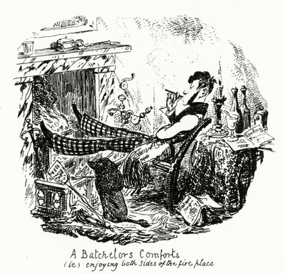 Wygoda Batchelora (tj.) cieszenie się obiema stronami kominka (grawerowanie) autorstwa George Cruikshank