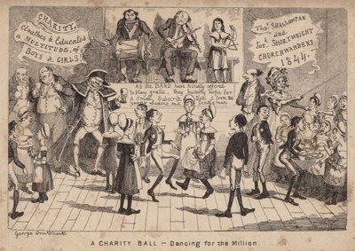 Bal Charytatywny - taniec dla miliona; kreskówka autorstwa George Cruikshank