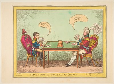 A Game of Cribbage lub Boneys Last Shuffle, 6 czerwca 1814. autorstwa George Cruikshank