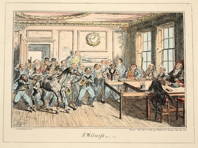 Świadek ze szpitala Greenwich, seria szkiców marynarki wojennej opisująca życie człowieka wojennego, wyd. 1825 (ręcznie kolorowane grawerowanie) autorstwa George Cruikshank