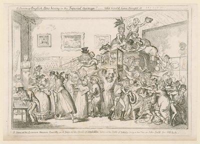 Scena w londyńskim muzeum Piccadilly autorstwa George Cruikshank