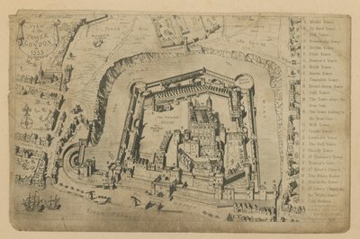Widok na Tower of London w 1553 r. autorstwa George Cruikshank