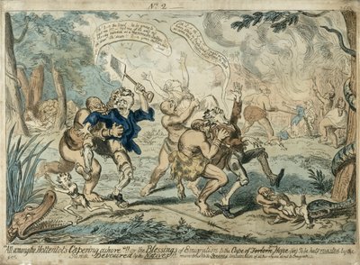 All Among the Hottentots Capering Ashore..., opublikowane 7 września 1819 r. autorstwa George Cruikshank