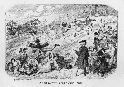 Kwiecień, Greenwich Park, Londyn (grawerowanie) autorstwa George Cruikshank