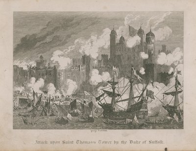 Atak na Wieżę św. Tomasza przez księcia Suffolk autorstwa George Cruikshank