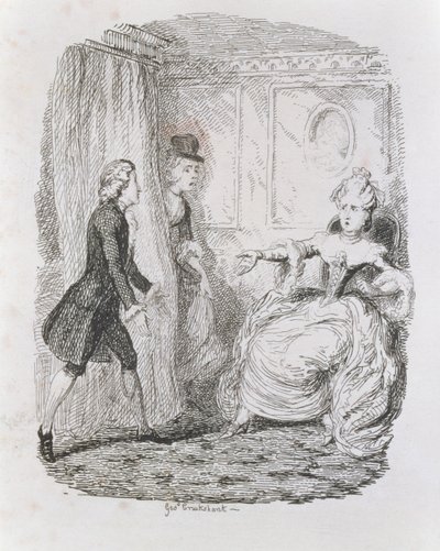 Niezręczna sytuacja Lady Bellaston, z „Tom Jones, historia podrzutka”, grawerowana przez artystę, ilustracja z „Dzieła Henry