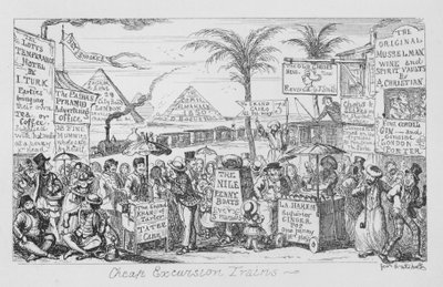 Tanie pociągi wycieczkowe, czyli wyobrażona przyszłość masowej turystyki (grafika) autorstwa George Cruikshank