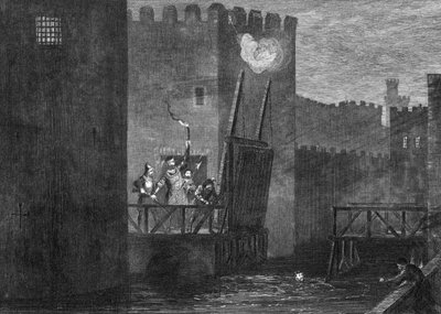 Ucieczka Courtenays z Wieży, 1840 autorstwa George Cruikshank