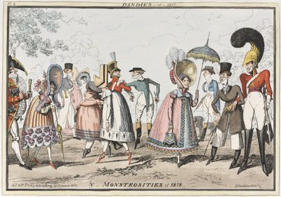 „Dandies of 1817 & Monsters of 1818”, 1818 (kolorowa akwaforta) autorstwa George Cruikshank