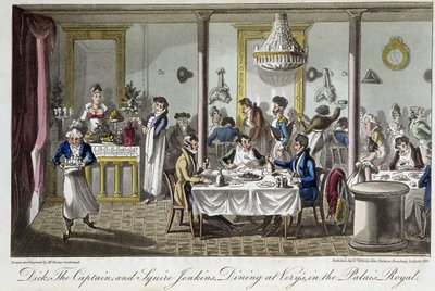 Kolacja w Very, w Palais Royal - w „Życiu w Paryżu” Davida Careya, Londyn autorstwa George Cruikshank
