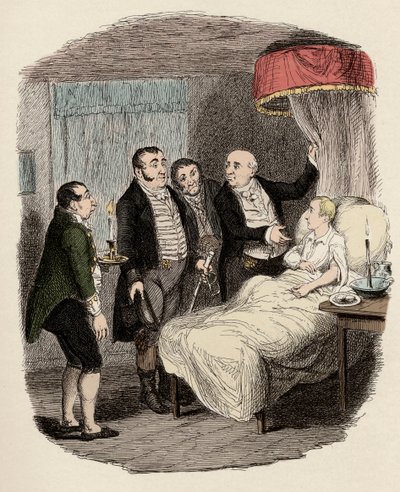 Dr Losberne pokazuje Olivera funkcjonariuszom policji z Bow Street – Oliver czekał na biegaczy z Bow Street – Ilustracja do „” Oliver Twist”” (Oliver) (Przygody Olivera Twista) autorstwa Charlesa Dickensa (1812-1870), autorstwa George